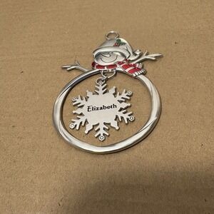 Snowman Christmas Metal Ornament Personalized Elizabeth Snowflake‎ Holiday Decor